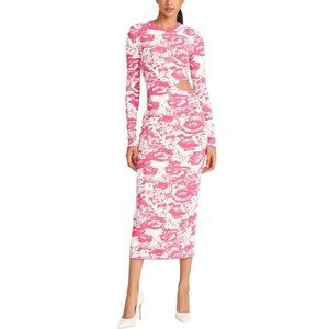 Amur Cooper Cutout Jacquard Stretch Knit Midi Dress Pink White Floral Womens Siz